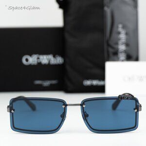 Off-White Men Sunglasses Gunmetal Blue Rectangular OERI13N TAMPA 7745 NEW